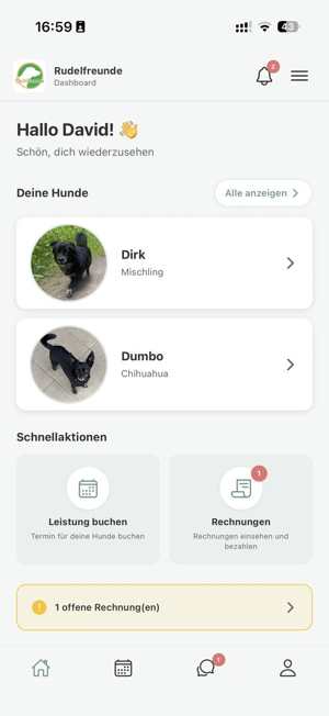 Kunden-App von pawganizer mit Hund, Termin und Rechnung Kunden-App von pawganizer mit Hund, Termin und Rechnung