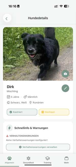 Hundeprofil in pawganizer mit Gesundheit, Futter und Warnungen Hundeprofil in pawganizer mit Gesundheit, Futter und Warnungen