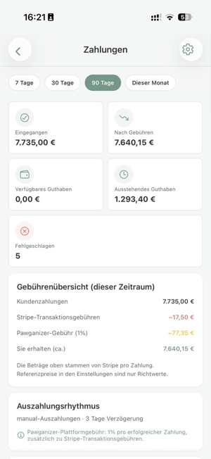 Zahlungen in pawganizer mit offenen und eingegangenen Beträgen Zahlungen in pawganizer mit offenen und eingegangenen Beträgen